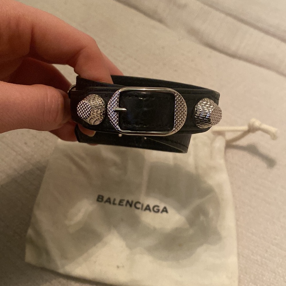 Balenciaga Leather Giant Arena Trip Wrap Bracelet in black leather